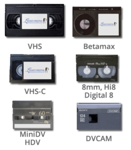 VHS VHS-C Betamax, 8mm, Hi8, Digital8, MiniDV, HDV, DVCAM