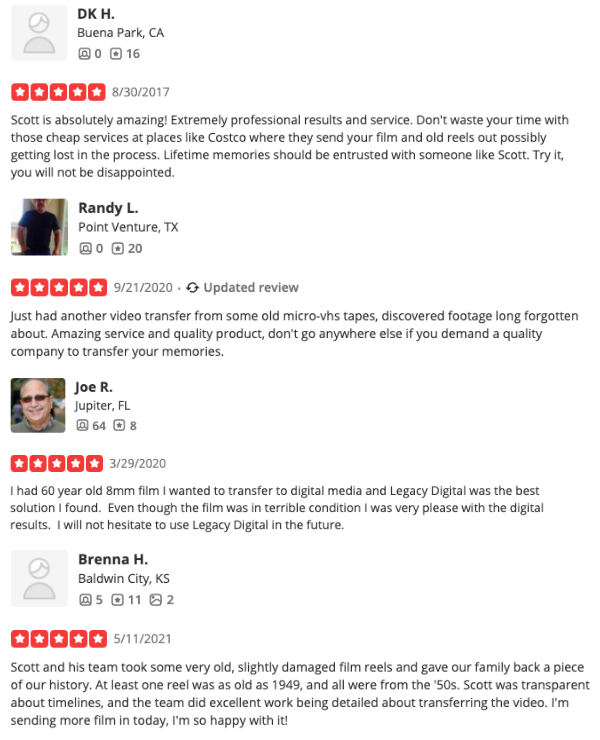 Legacy Yelp Reviews